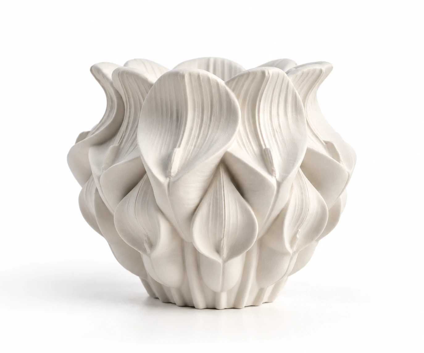 Lilly floral vessel in matte white, shown from the front on a white background